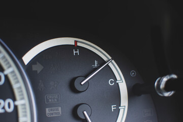 Water temperature gauge on dashboard inside to the car