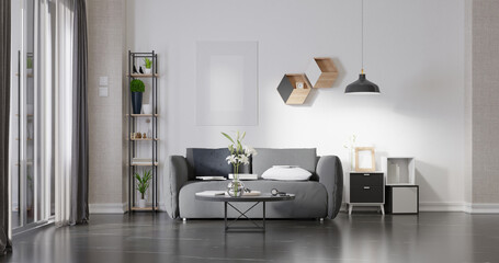 Mock up poster frame in living room..