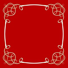 Frame on a red background. Border design illustration. Red square frame with golden border. Decorative Design for weddings and Christmas.