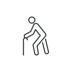 old man icon, elder person with cane, senior generation, thin line web symbol on white background - vector illustration eps10
