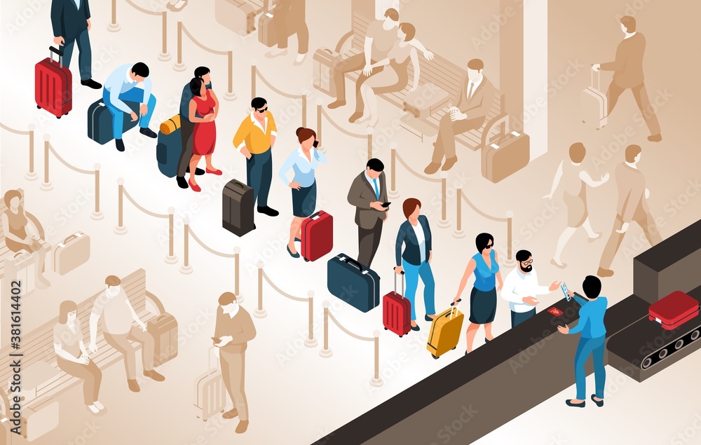 Wall mural airport queue illustration