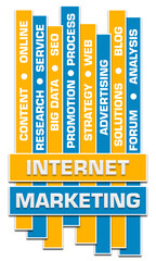 Internet Marketing Blue Yellow Vertical Squares Boxes Word Cloud 