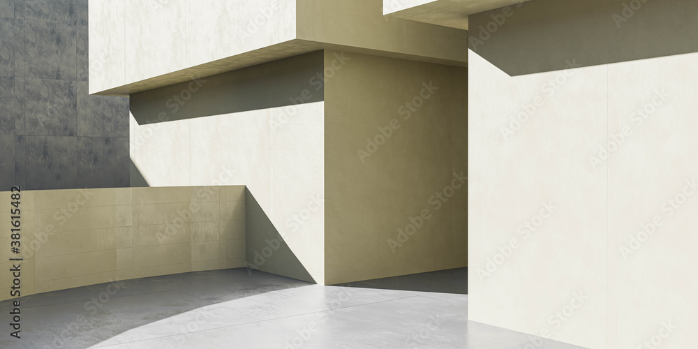 Aufkleber close up of modern building architecture 3d render illustration with cubic geometric shapes