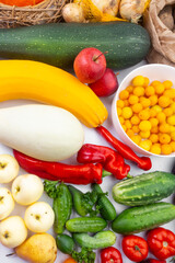 Fruits and vegetables autumn harvest, natural still life for healthy food