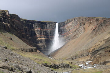Fototapeta na wymiar Hengifoss Waterfall in Eastern Iceland close the city of Egilstadir