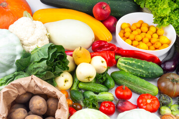 Fruits and vegetables autumn harvest, natural still life for healthy food