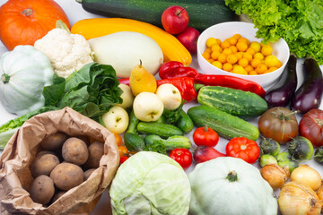 Fruits and vegetables autumn harvest, natural still life for healthy food