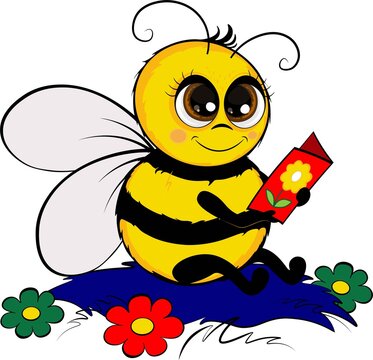 Bright cute bee cartoon.Vector illustration. 