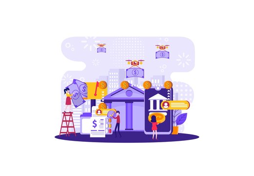 Tiny People Vector Illustration, Investment Management, The Company Is Engaged In The Joint Construction And The Cultivation Of Cash Profits, Career Growth To Success, Tiny Color Icons, Business