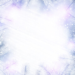 Pastel colors brush strokes background with spruce branches.