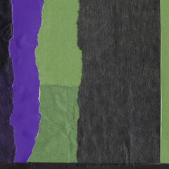 Colorful torn paper collage close-up. Texture made from various paper and cardboard parts. Damaged...