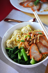 Close up Delicious Wanton Noodle with Grilled Pork