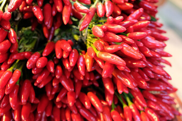 close up of red bundle of peppers
