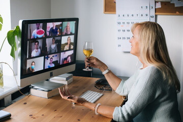 Virtual Happy hour party. Video conference get-together online meeting with friends and family....