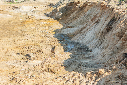 Wheel Tracks In The Sand Or Tank Tracks In The Sand, Sand Quarry