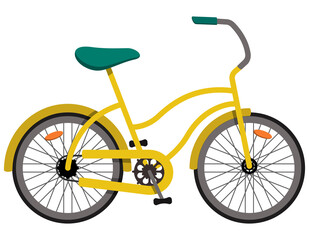 Yellow city bike. Ecological transport in cartoon style.