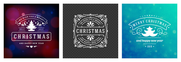 Christmas photo overlays vintage typographic design ornate decoration symbols with holidays wishes vector illustration