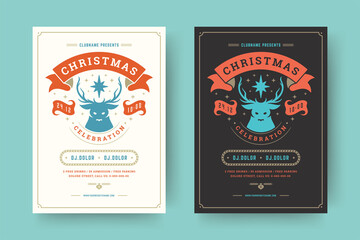 Christmas party flyer event vintage typography and decoration elements vector illustration