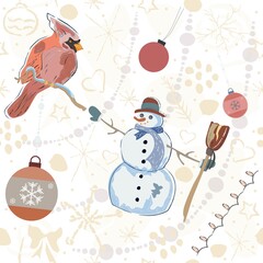 Seamless Winter Pattern with Christmas Ornaments.