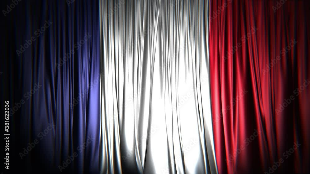 Poster 3d animation of the flag of france as the curtain rendered in uhd, alpha matte is included