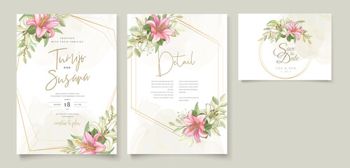 Fototapeta na wymiar floral wedding invitation with lily flowers 