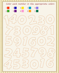 A game for children. We consolidate knowledge of numbers. fill in the numbers according to the sample