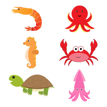 Sea Animal cartoon set illustration