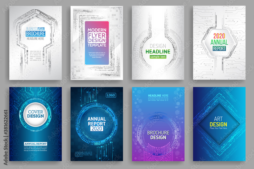 Canvas Prints technology cover template layout. set of futuristic hi-tech brochure design. circuit board backgroun