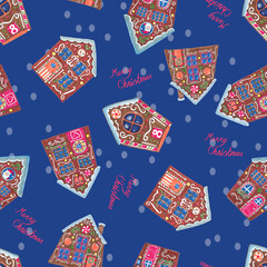Christmas gingerbread houses, seamleass repeat pattern, lovely for gift wrap