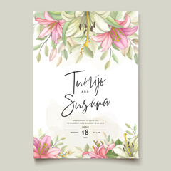 floral wedding invitation with lily flowers 