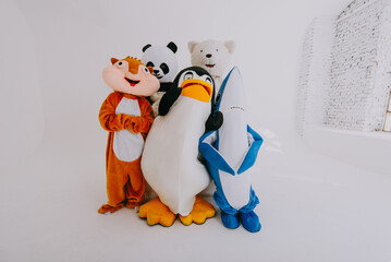 Group of animals mascots doing party