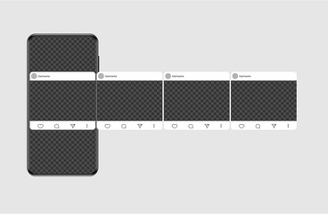 Smartphone with carousel interface post on social network.