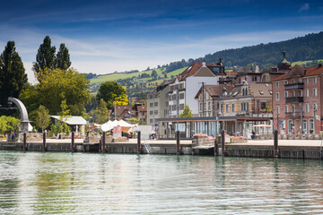 Seaside promenade,harbour, Rorschach, Lake Constance, Canton of St. Gallen, Switzerland, Europe
