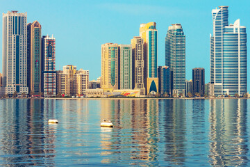 Fototapeta na wymiar Sharjah skyline at sunny day, United Arab Emirates