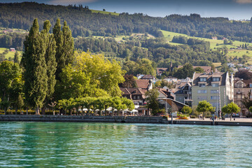 Obraz na płótnie Canvas Seaside promenade,harbour, Rorschach, Lake Constance, Canton of St. Gallen, Switzerland, Europe