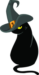 black halloween cat on witch hat