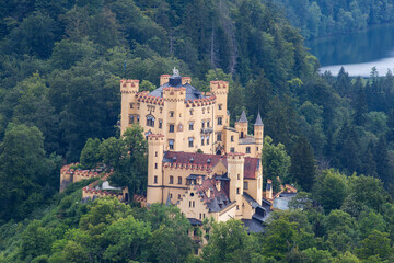 Obraz premium Hohenschwangau Castle, Alpsee, Schwangau near Füssen, Allgäu, Upper Bavaria, Bavaria, Germany, Europe