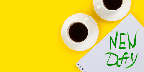 Cup coffee isolated on yellow