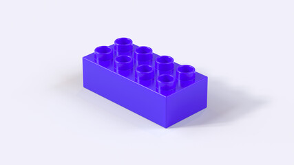 Violet Plastic Building Block on a White Background. 3d render with a work path