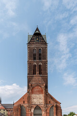 Obraz premium Tower of St Mary Church in historic centre of Wismar