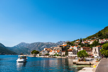 Beautiful mediterranean landscape - town Perast, Kotor bay, Montenegro.
