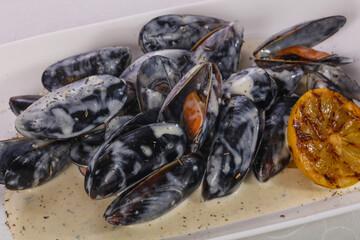 Tasty delicous Mussels with cream sauce