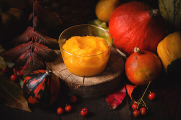 Dark mood rustic pumpkin puree