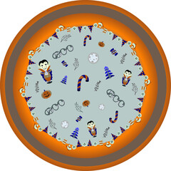 Halloween themed card with the Dracula and plants on the gray background