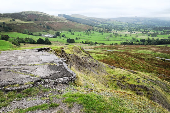 Broken Road, the old A625 on the lows slopes of Mam Tor, Castleton, Derbyshire, UK