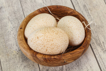 Three big raw turkey egg