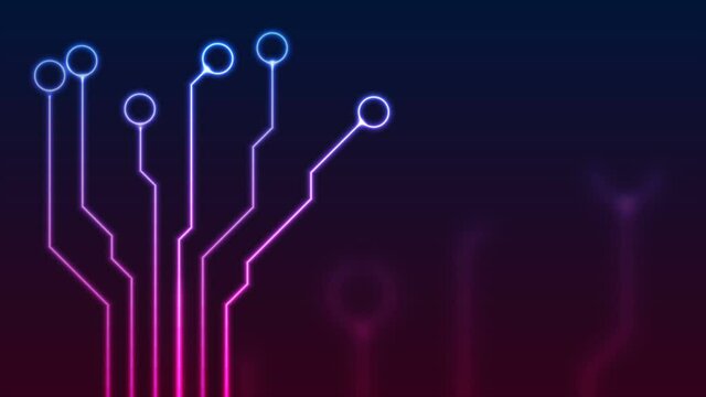Glowing blue purple neon circuit board lines abstract motion design