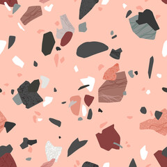 Cotton fabric Terrazzo polished stone trendy vector abstract background. Italian and classic venetian style. Seamless pattern for home decore, textile, wallpaper, tile, wrapping
