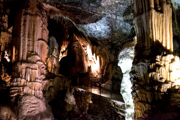 The stalagmites and stalactites of the Postojna cave, one of the largest cave systems in Slovenia