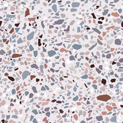 Cotton fabric Terrazzo vector seamless pattern. Abstract background with polished stone, marble, glass, granite and natural minerals in gray colors